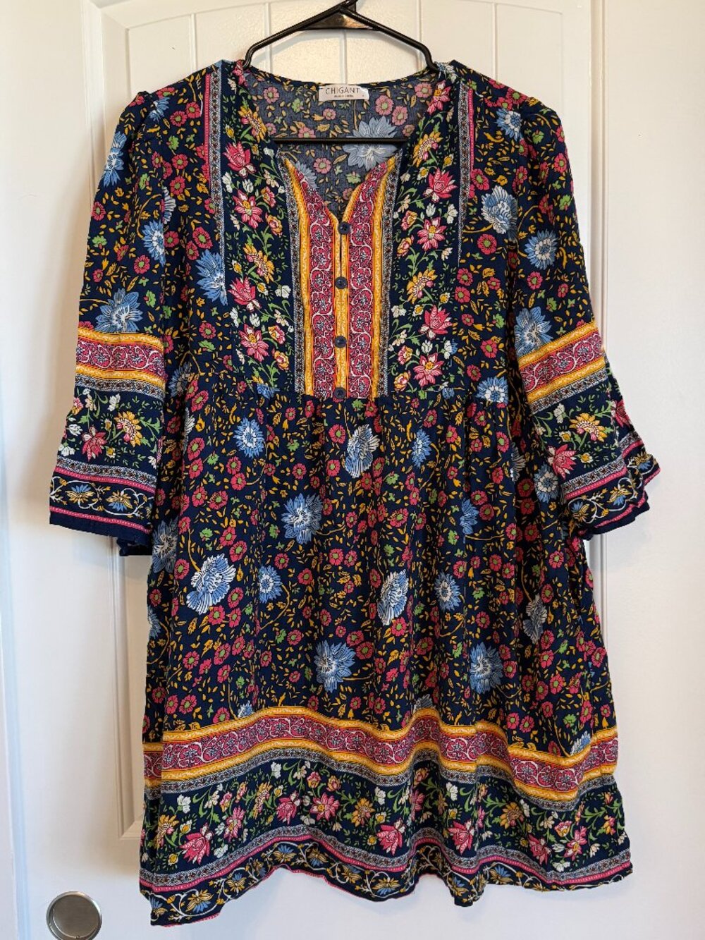 Chigant Boho floral button-front dress